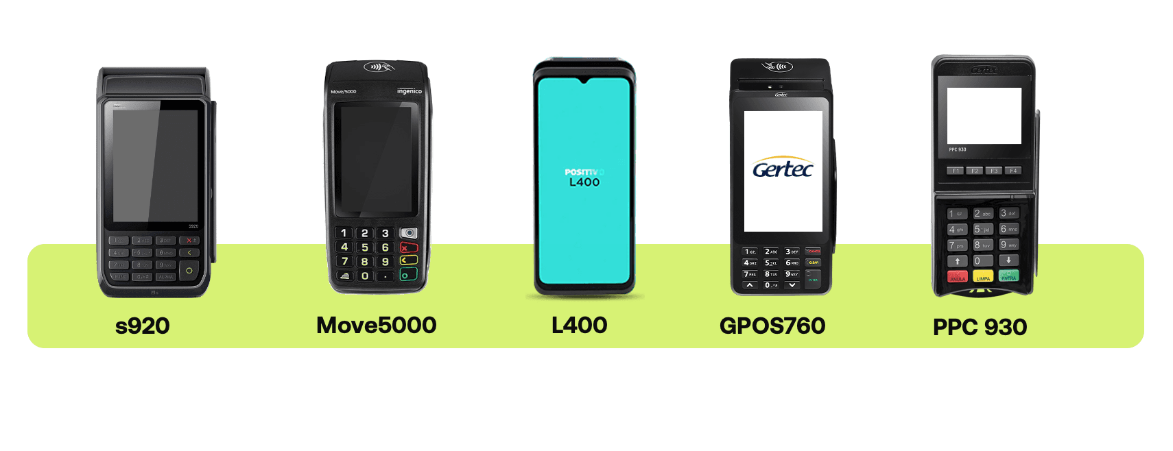 Terminais disponíveis: S920, Move5000, L400, GPOS760, PPC 930